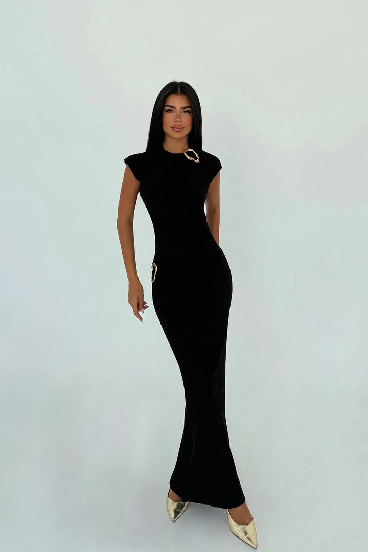EYY Women Siyah Örme Uzun Elbise - Spring Valley