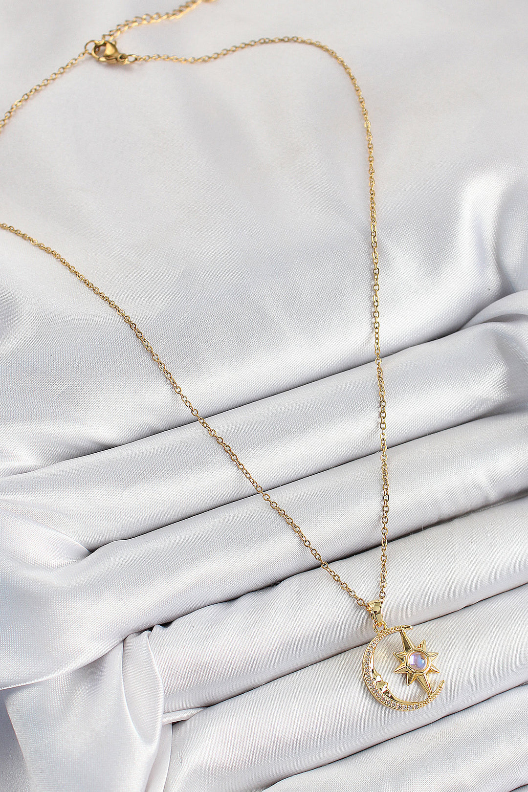 EBJ 316L Steel Zircon Stone Polaris Crescent Star Model Gold Color Women's Necklace - Dronten