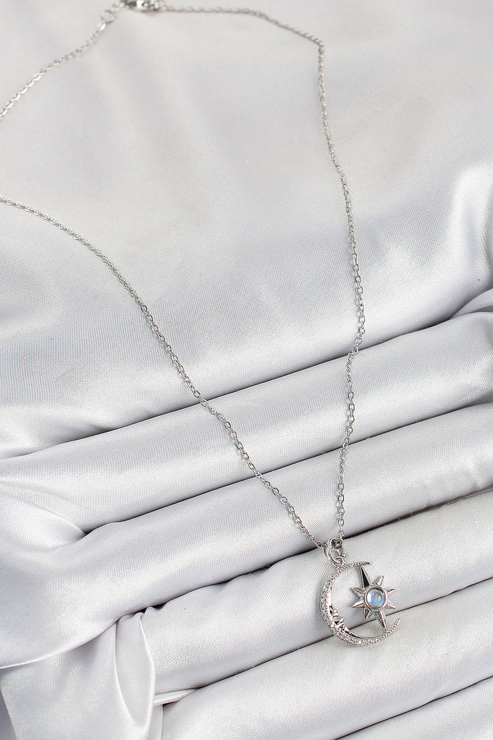 EBJ 316L Stainless Steel Zircon Stone Polaris Crescent Star Model Silver Color Women's Necklace - Bassano del Grappa
