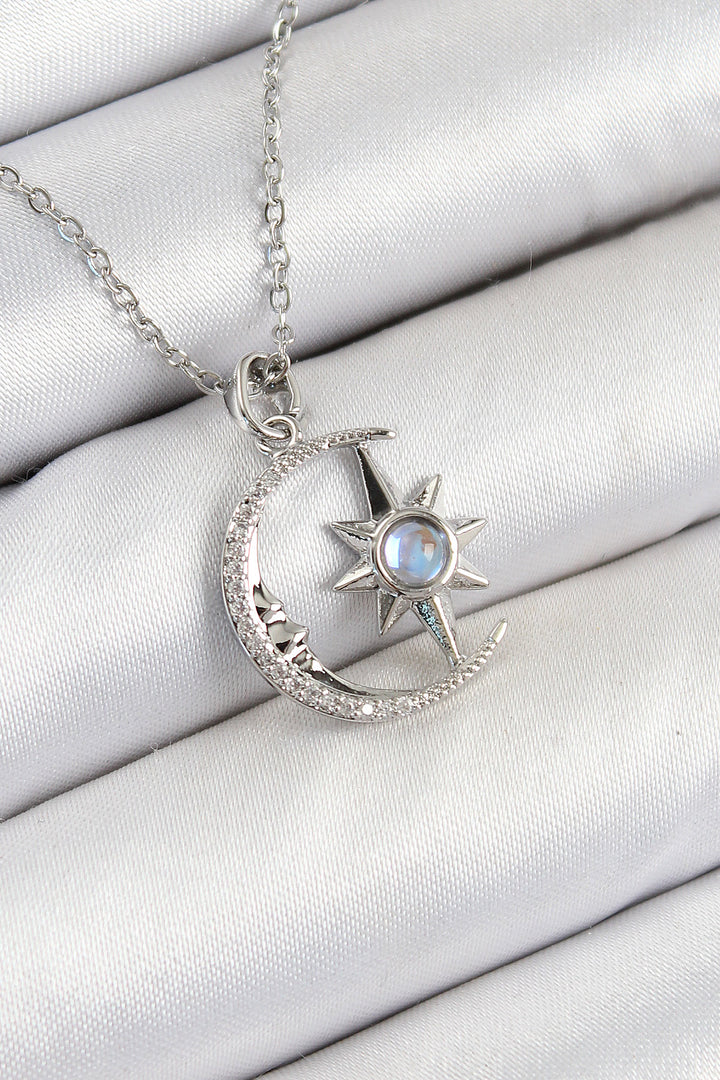 EBJ 316L Stainless Steel Zircon Stone Polaris Crescent Star Model Silver Color Women's Necklace - Bassano del Grappa