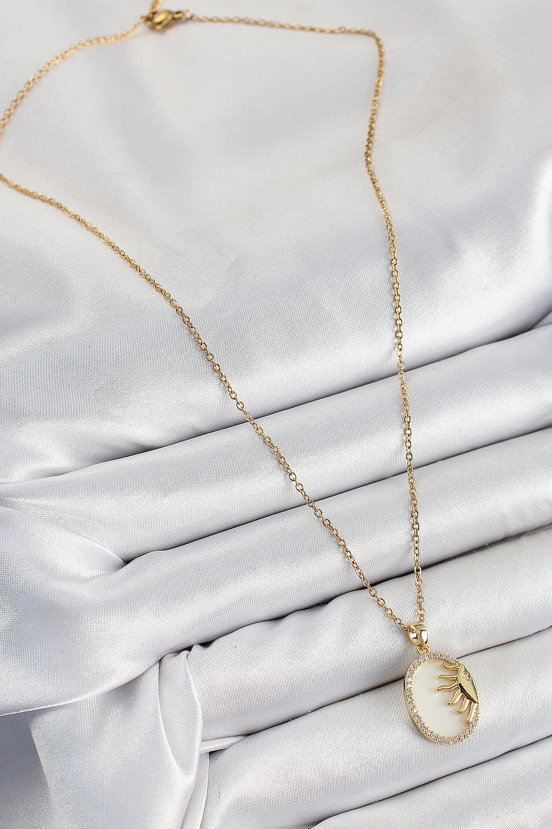 EBJ 316L Stainless Steel Half Sun Model Necklace with Zircon Stone Gold Color for Women - Saratoga Springs