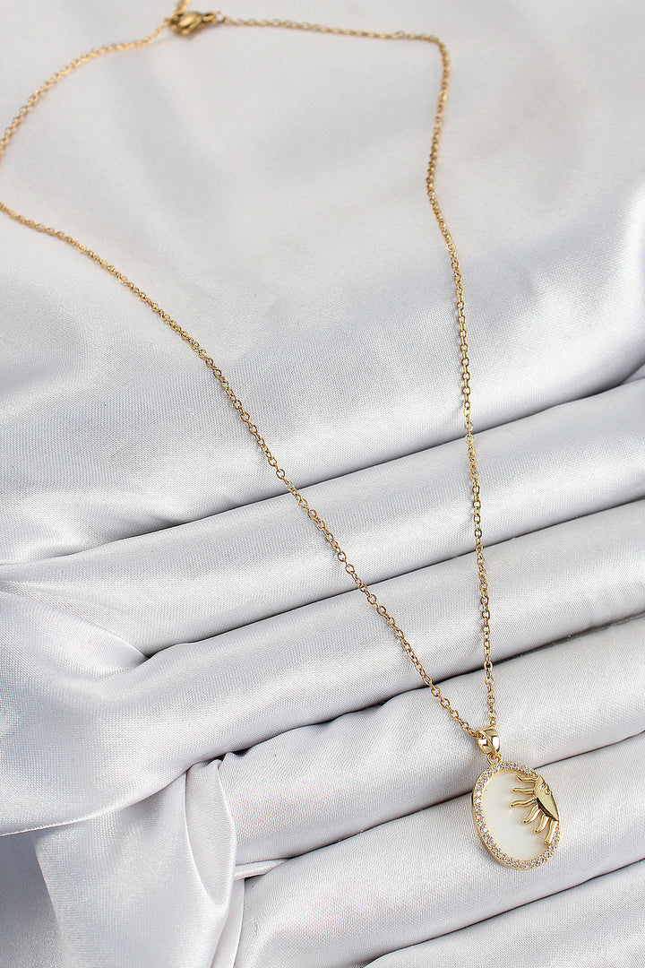 EBJ 316L Stainless Steel Half Sun Model Necklace with Zircon Stone Gold Color for Women - Saratoga Springs