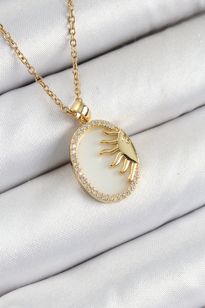 EBJ 316L Stainless Steel Half Sun Model Necklace with Zircon Stone Gold Color for Women - Saratoga Springs