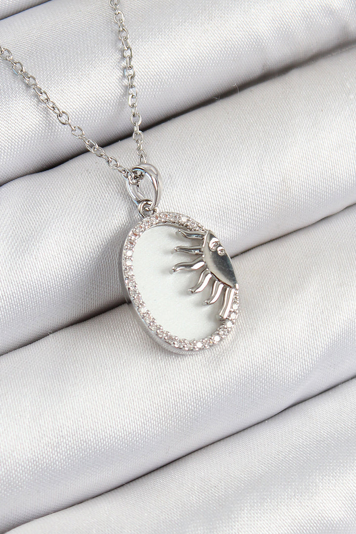 EBJ 316L Stainless Steel Half Sun Model Silver Color Women's Necklace with Zircon Stone - Pokrovsk