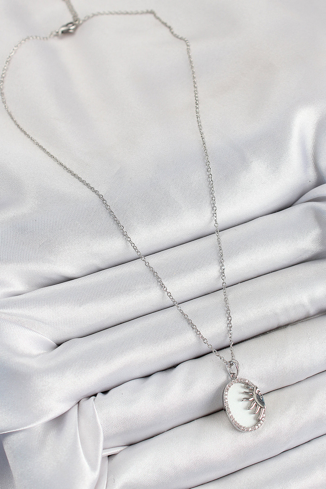 EBJ 316L Stainless Steel Half Sun Model Silver Color Women's Necklace with Zircon Stone - Pokrovsk