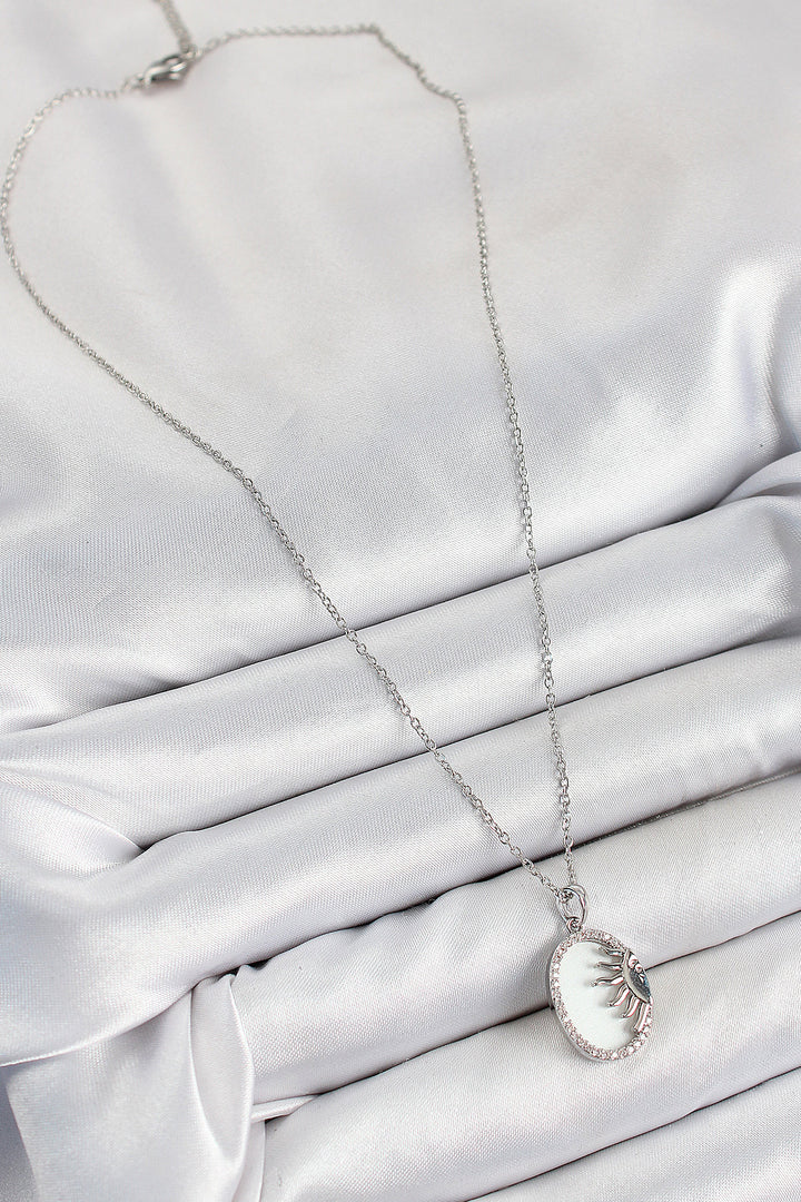 EBJ 316L Stainless Steel Half Sun Model Silver Color Women's Necklace with Zircon Stone - Pokrovsk