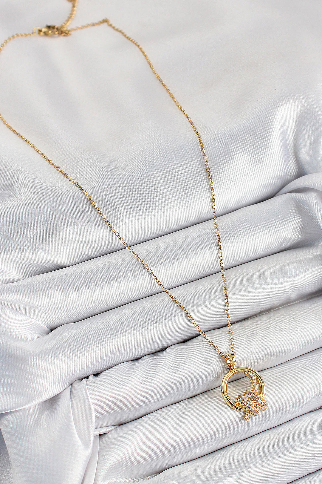 EBJ 316L Stainless Steel Zircon Stone Knot Design Gold Color Women's Necklace - Salford