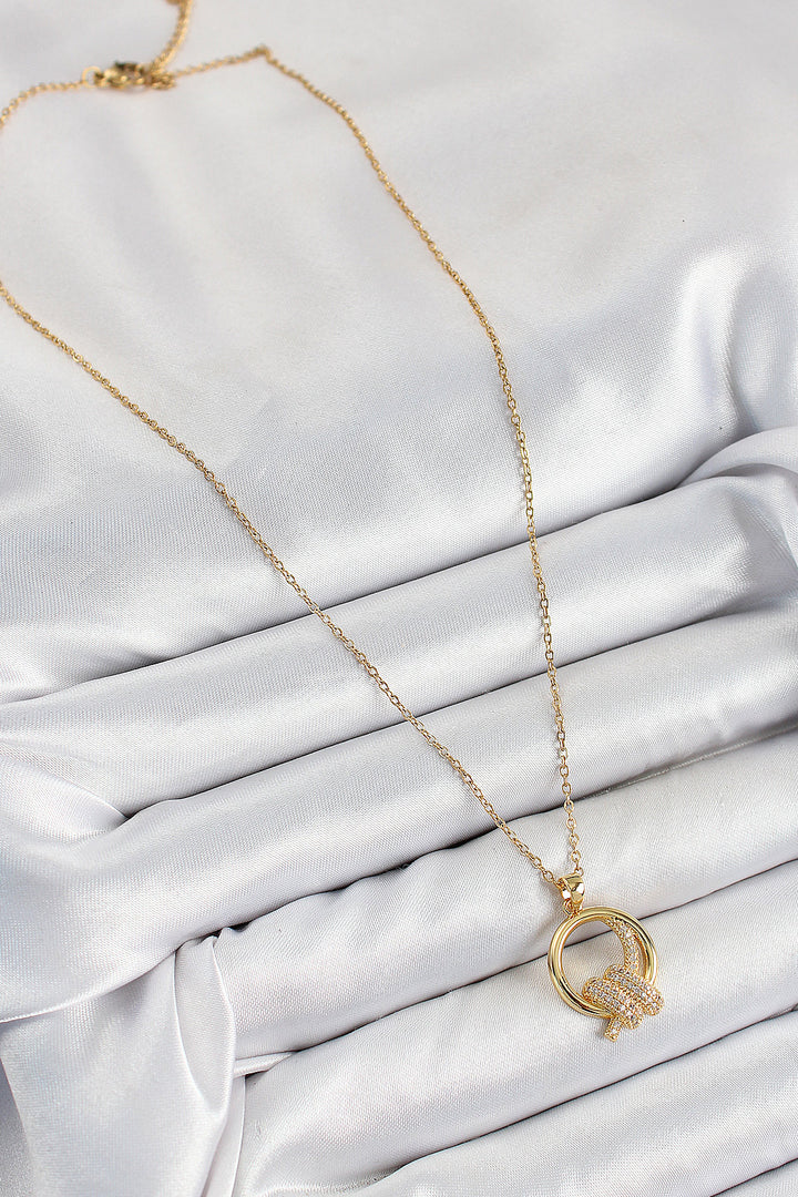 EBJ 316L Stainless Steel Zircon Stone Knot Design Gold Color Women's Necklace - Salford
