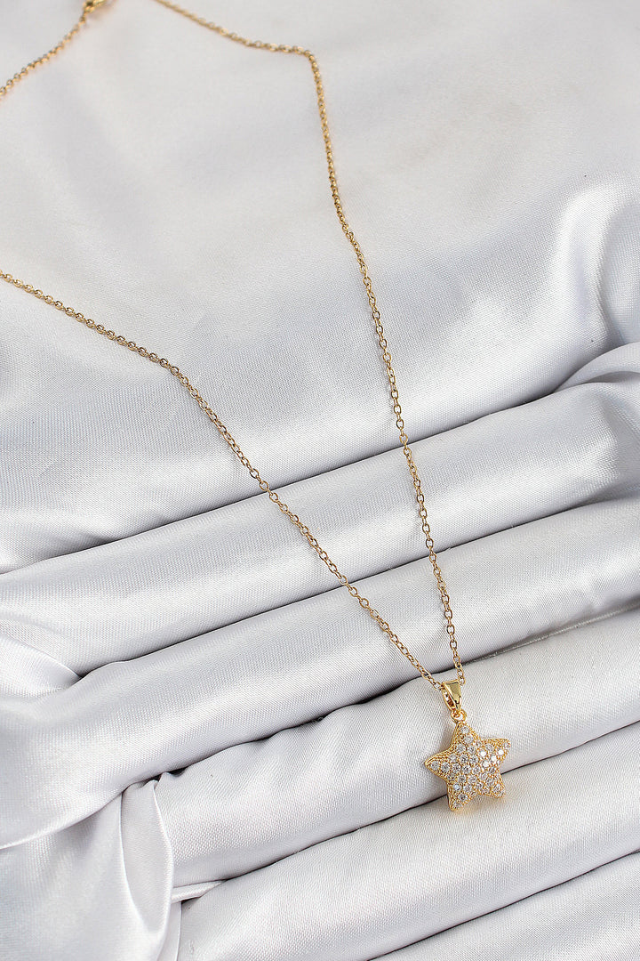 EBJ 316L Stainless Steel Star Model Necklace with Zircon Stone in Gold Color for Women - Villefranche-sur-Saône