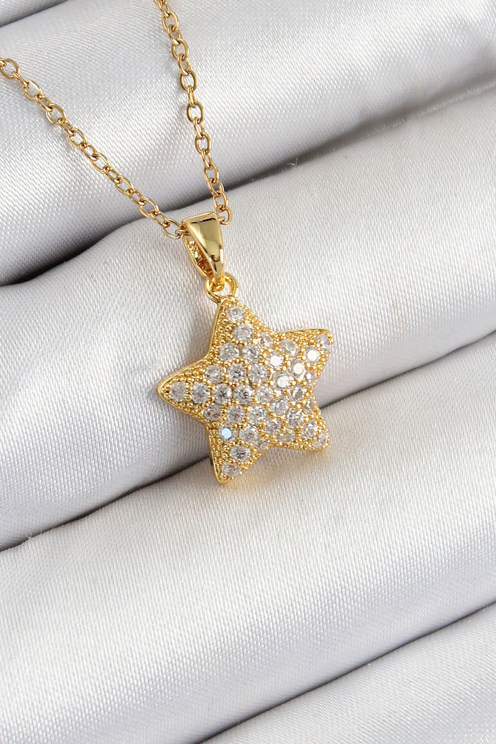 EBJ 316L Stainless Steel Star Model Necklace with Zircon Stone in Gold Color for Women - Villefranche-sur-Saône