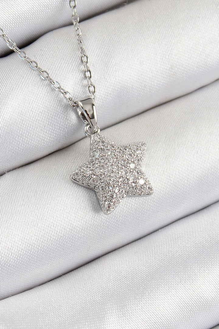 EBJ 316L Stainless Steel Star Model Necklace with Zircon Stone in Silver Color for Women - Shrewsbury