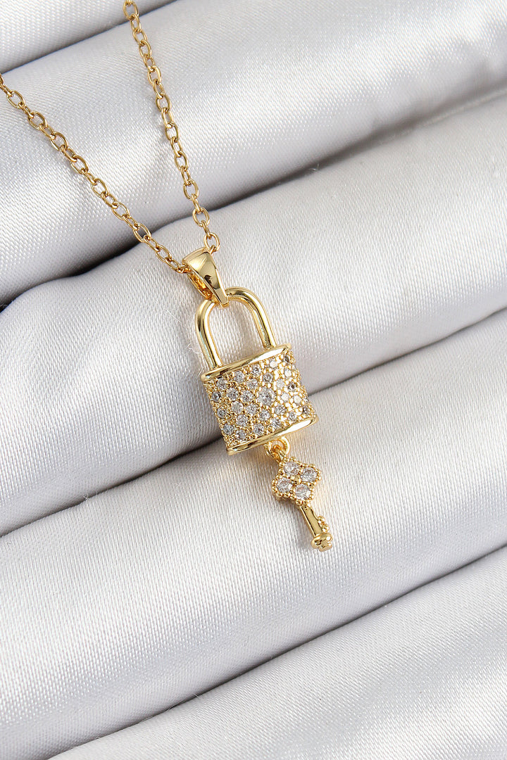 EBJ 316L Stainless Steel Zircon Stone Lock and Key Pendant Model Gold Color Women's Necklace - Wichita Falls