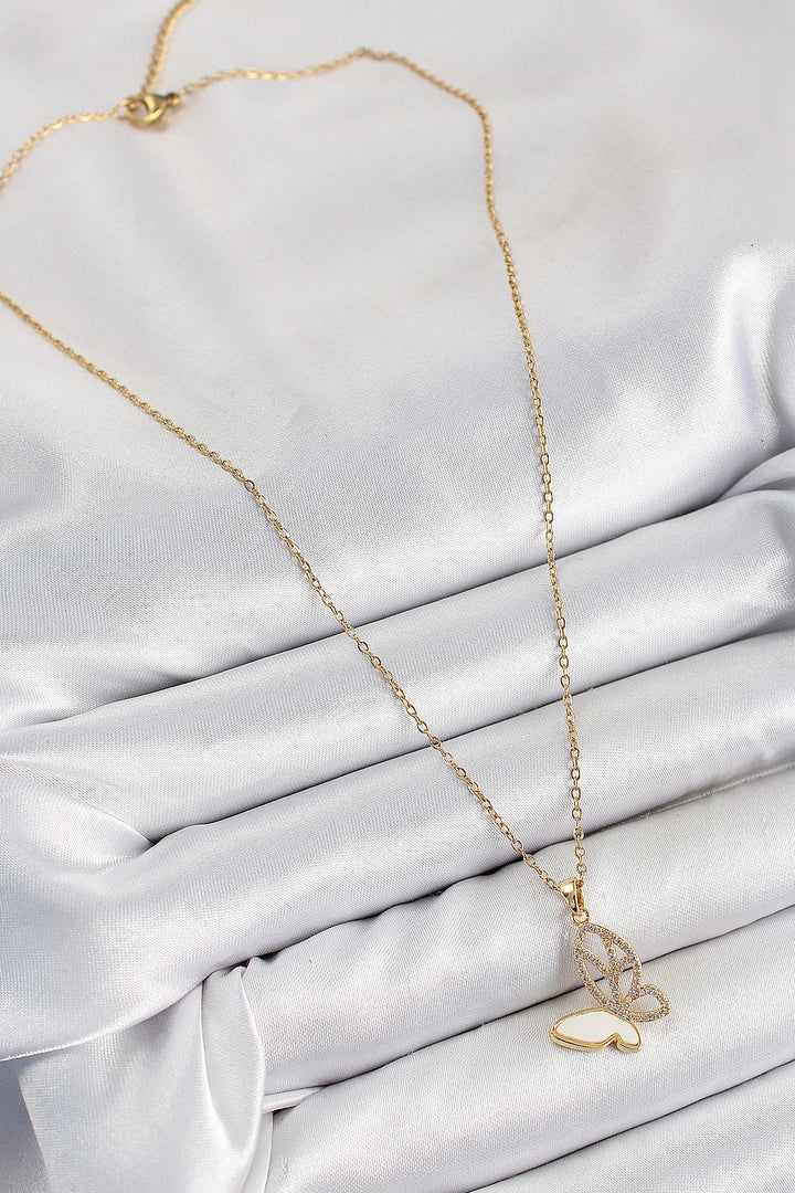 EBJ 316L Stainless Steel Butterfly Model Necklace with Zircon Stone in Gold Color for Women - Brăila