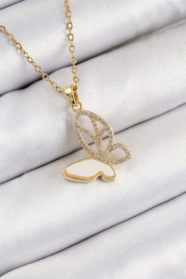 EBJ 316L Stainless Steel Butterfly Model Necklace with Zircon Stone in Gold Color for Women - Brăila