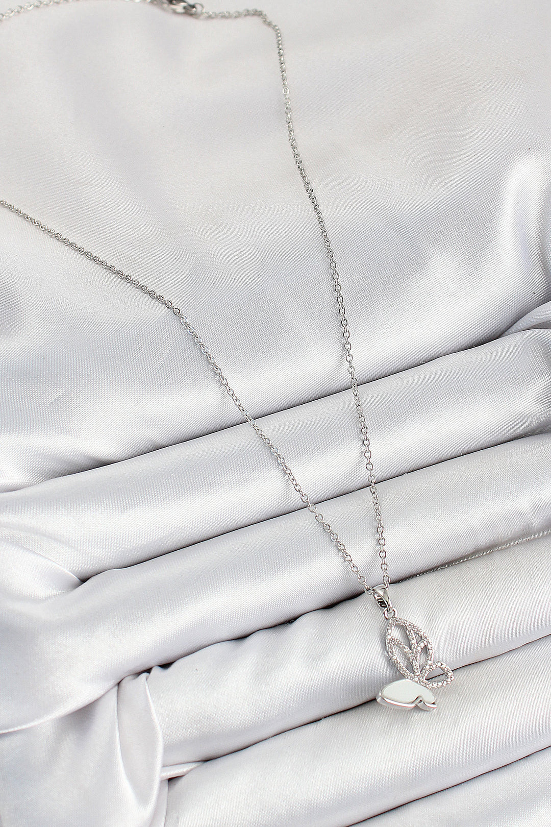 EBJ 316L Stainless Steel Butterfly Model Necklace with Zircon Stone Silver Color for Women - Salt Lake City
