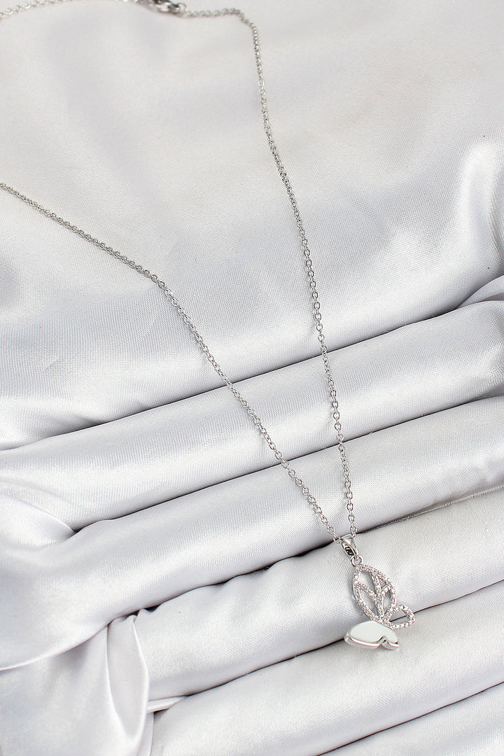 EBJ 316L Stainless Steel Butterfly Model Necklace with Zircon Stone Silver Color for Women - Salt Lake City