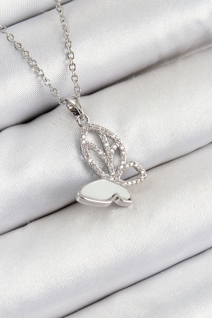 EBJ 316L Stainless Steel Butterfly Model Necklace with Zircon Stone Silver Color for Women - Salt Lake City