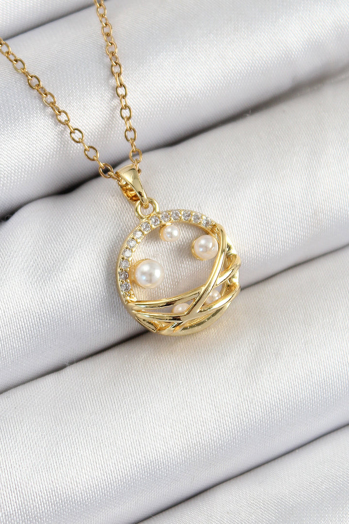 EBJ 316L Steel Zircon Stone Detailed Ring Model Gold Color Women's Necklace - Beverly
