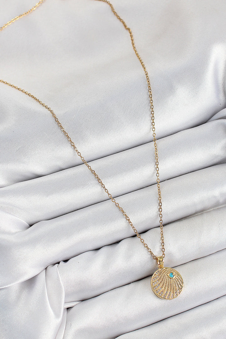 EBJ 316L Steel Zircon Stone Pendant Model Gold Color Women's Necklace - Agua Prieta