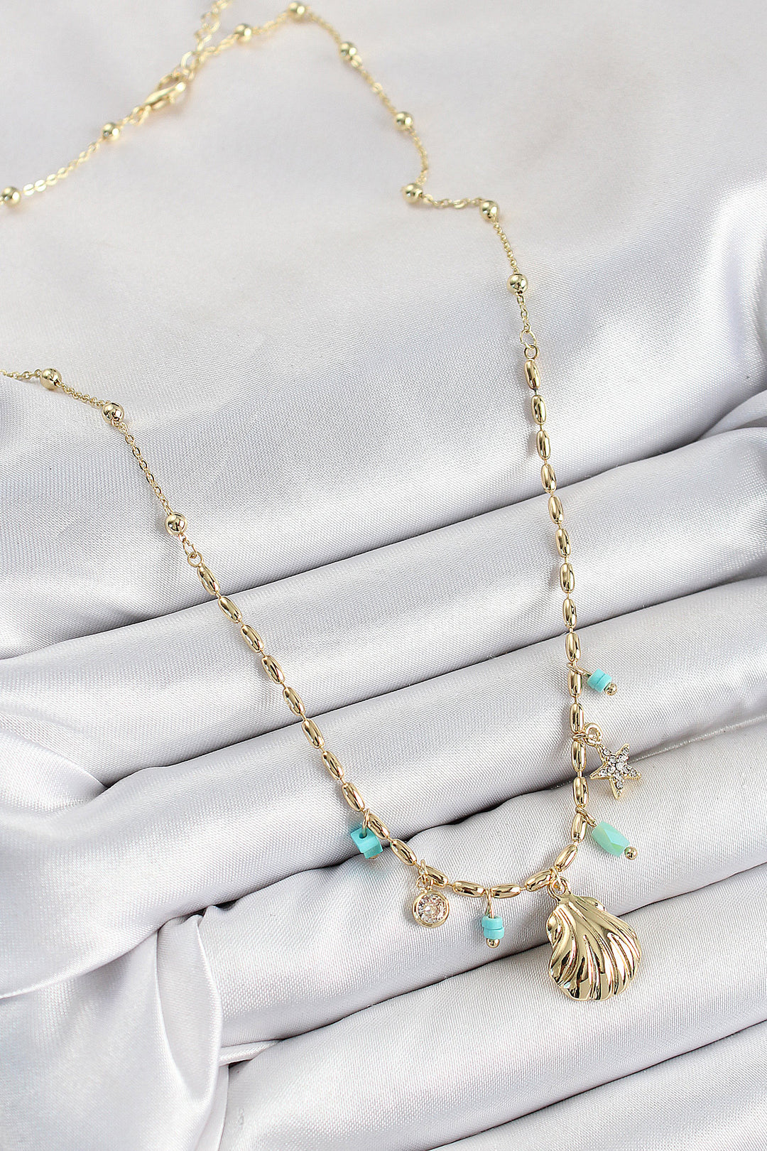 EBJ Rice Zircon Stone Sea Shell Model Gold Color Women's Necklace - San Bartolomé