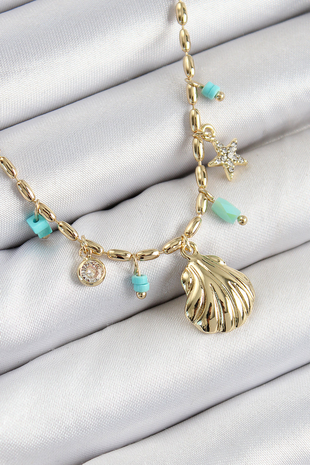EBJ Rice Zircon Stone Sea Shell Model Gold Color Women's Necklace - San Bartolomé