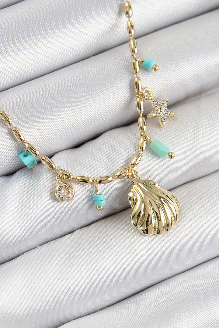 EBJ Rice Zircon Stone Sea Shell Model Gold Color Women's Necklace - San Bartolomé