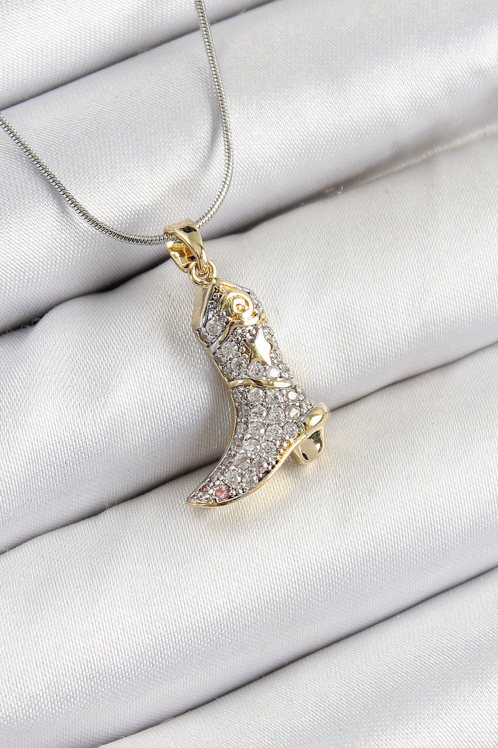 EBJ 316L Stainless Steel Boot Model Silver Color Women's Necklace with Zircon Stone - Cuautitlán