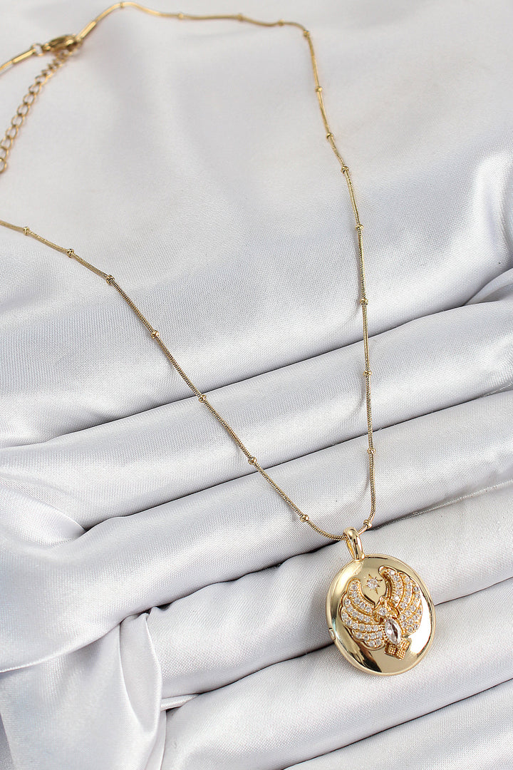EBJ 316L Stainless Steel Chain Adjustable Phoenix Bird Model with Zircon Stone Gold Color Women's Necklace - Hermosillo