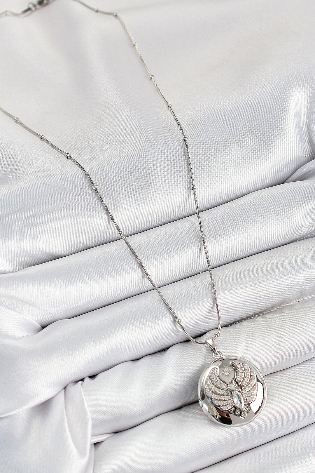 EBJ 316L Stainless Steel Chain Openable Phoenix Bird Model with Zircon Stone Silver Color Women's Necklace - Visalia