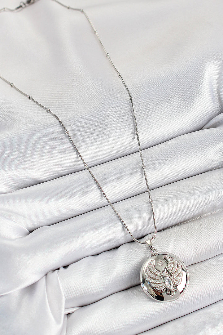 EBJ 316L Stainless Steel Chain Openable Phoenix Bird Model with Zircon Stone Silver Color Women's Necklace - Visalia