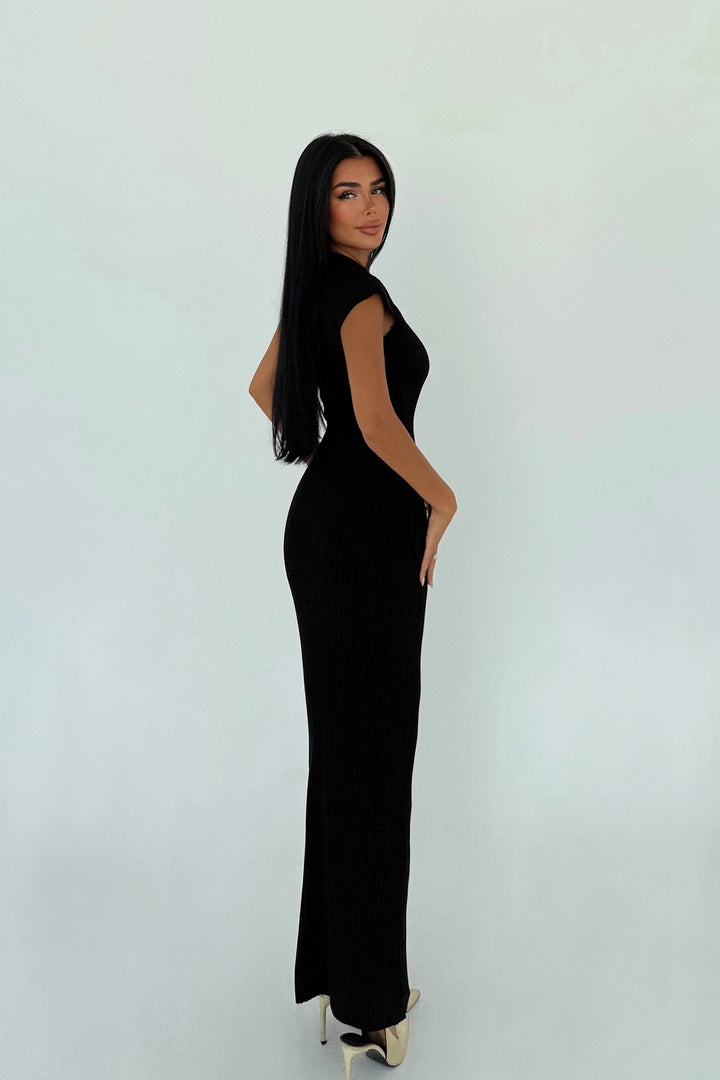 EYY Women Siyah Örme Uzun Elbise - Spring Valley