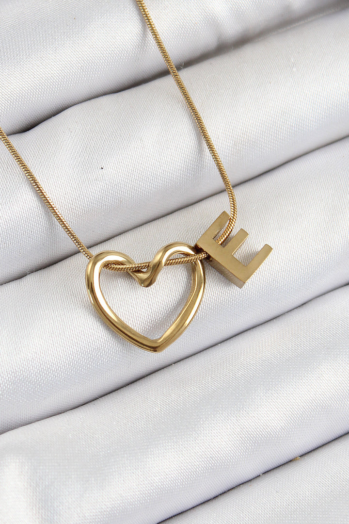 EBJ 316L Steel Heart Detailed Gold Color Letter Necklace 24-Pack Necklace - Alton