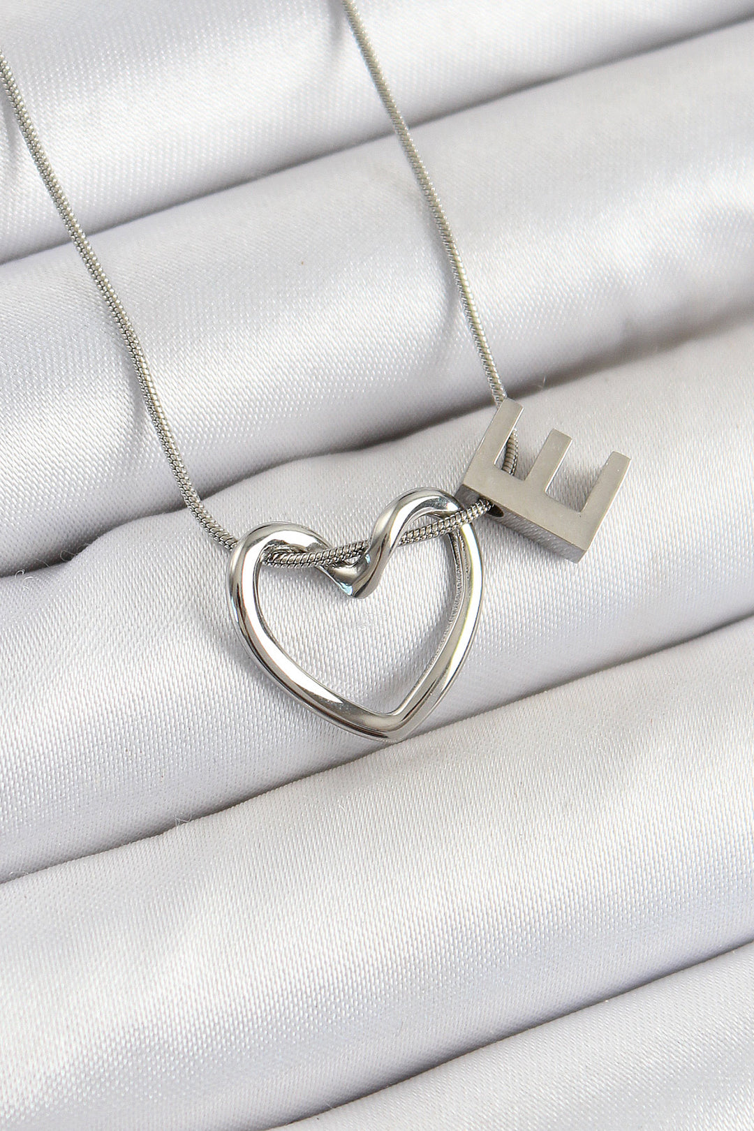 EBJ 316L Stainless Steel Heart Detailed Silver Color Letter Necklace 24-Pack Necklace - Farmington