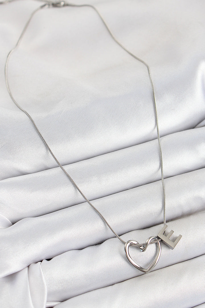 EBJ 316L Stainless Steel Heart Detailed Silver Color Letter Necklace 24-Pack Necklace - Farmington