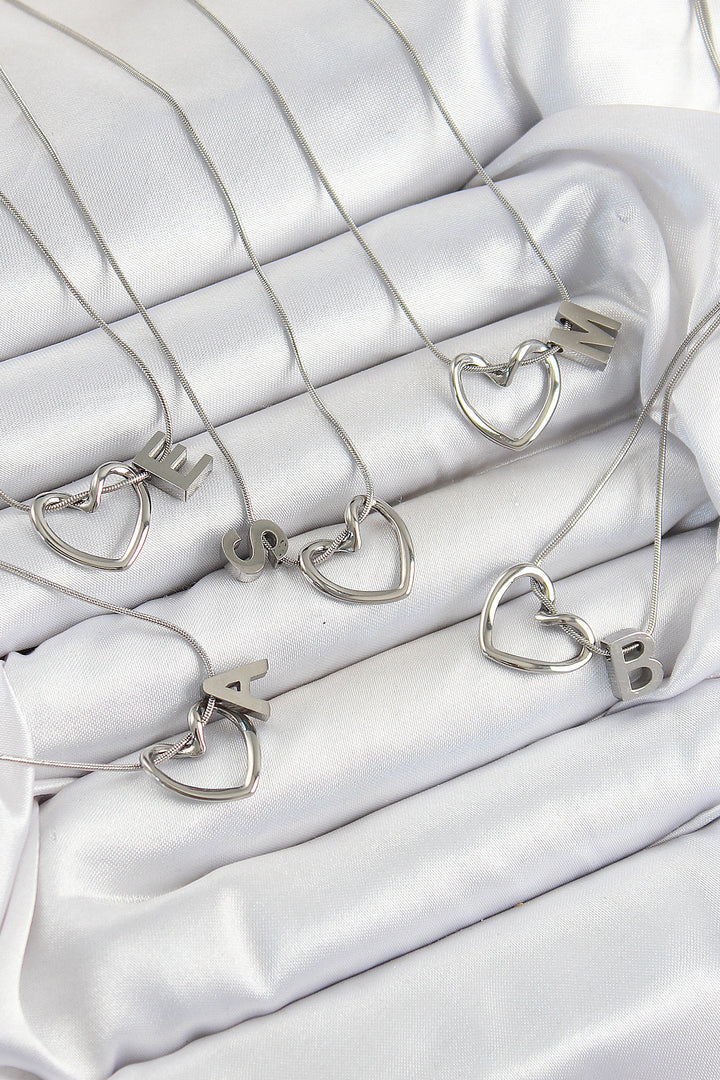 EBJ 316L Stainless Steel Heart Detailed Silver Color Letter Necklace 24-Pack Necklace - Farmington