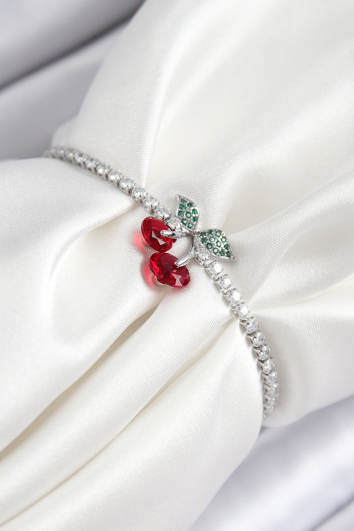 EBJ Cherry Model Silver Color Bracelet with Rice Zircon Stone and Elevator for Women - Paredes