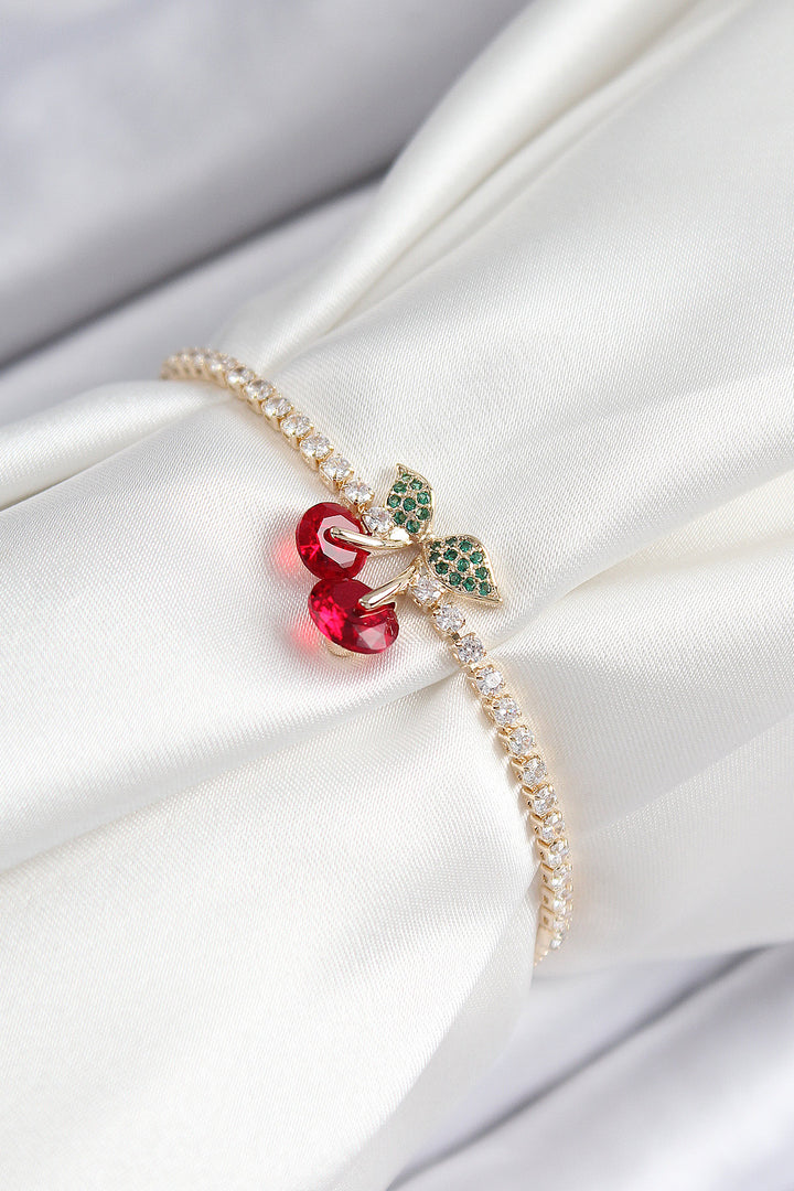 EBJ Rice Zircon Stone Cherry Model Gold Color Elevator Women's Bracelet - Argenteuil