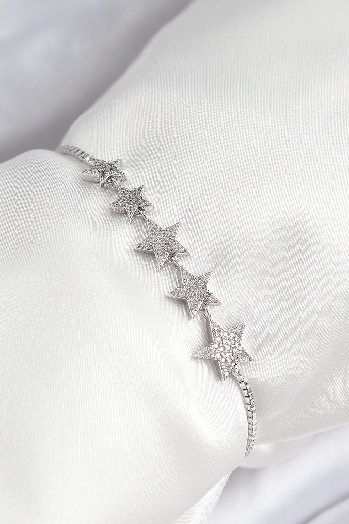 EBJ Rice Zircon Stone Lined Star Model Silver Color Elevator Women's Bracelet - Huntington