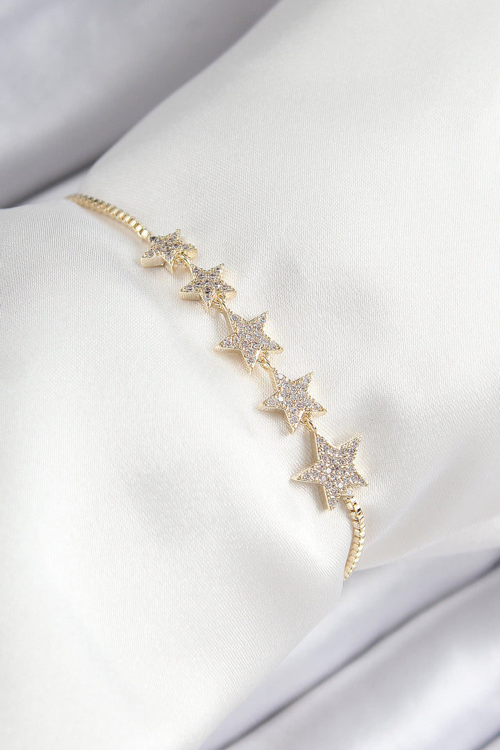 EBJ Rice Zircon Stone Lined Star Model Gold Color Elevator Women's Bracelet - Ciudad Río Bravo