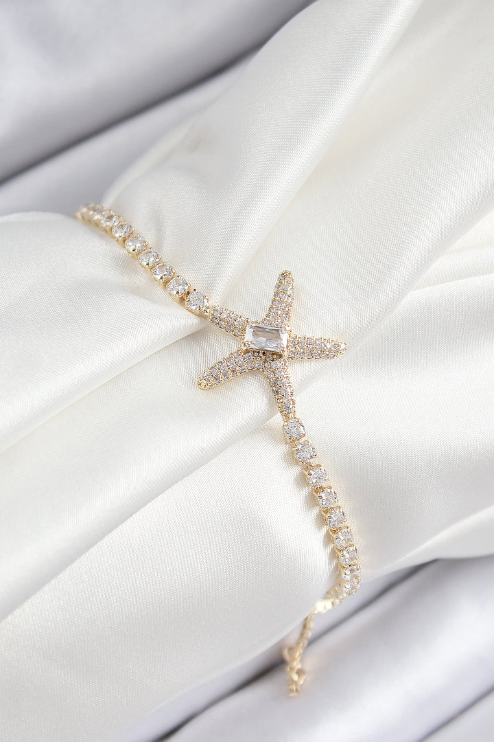 EBJ Rice Zircon Stone Starfish Model Gold Color Elevator Women's Bracelet - Delray Beach