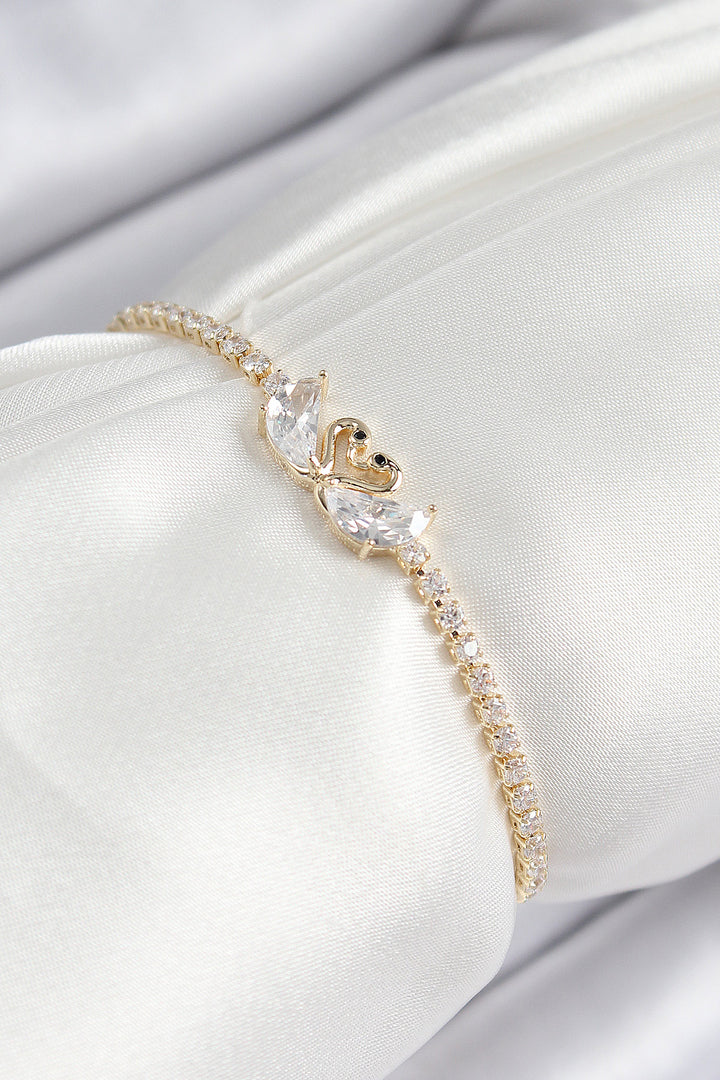 EBJ Rice Zircon Stone Swan Model Gold Color Lifted Women's Bracelet - Heroica Matamoros