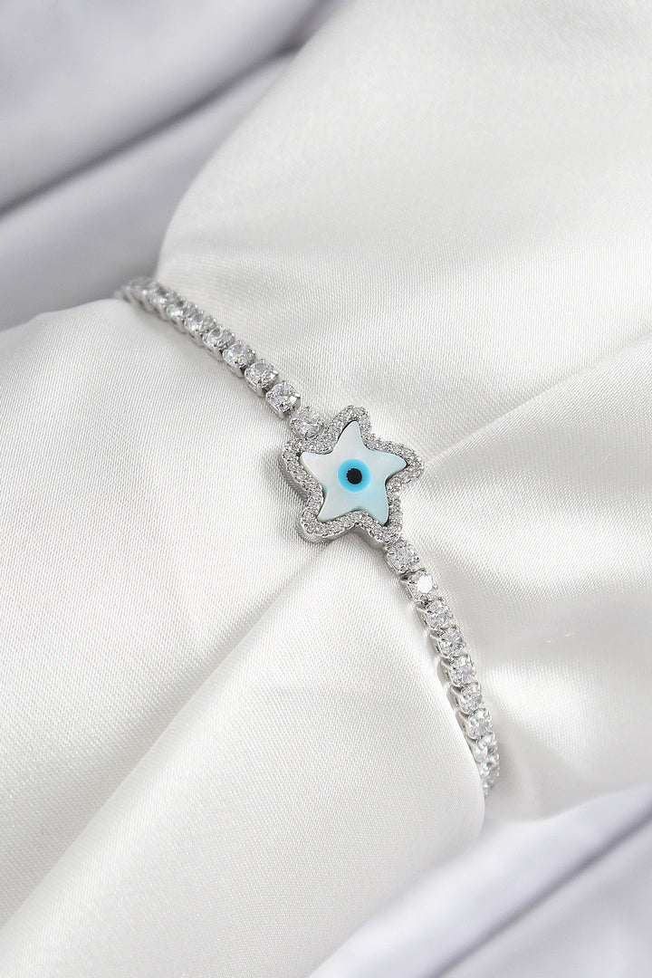 EBJ Rice Zircon Stone Evil Eye Star Model Silver Color Elevator Women's Bracelet - Francavilla Fontana