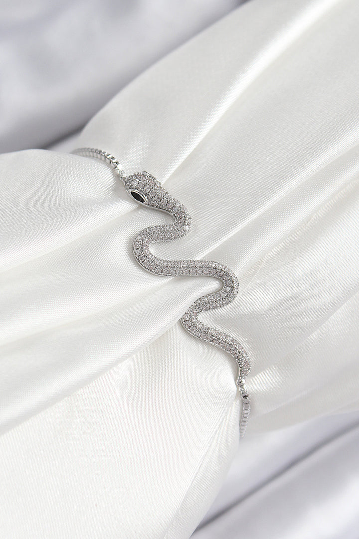EBJ Rice Zircon Stone Snake Model Silver Color Lift Women's Bracelet - University City