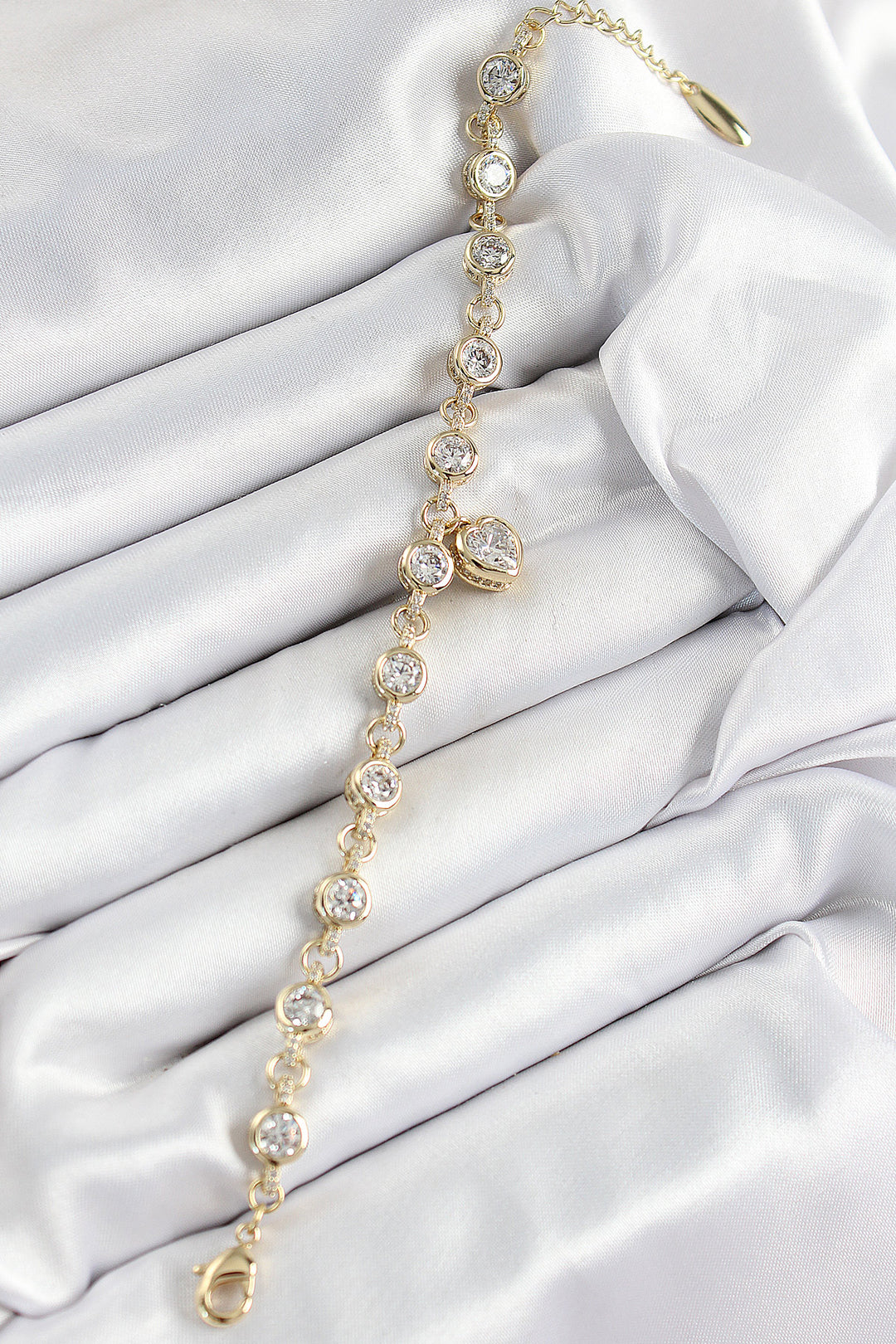 EBJ Xuping Brass Zircon Stone Dangling Heart Model Gold Color Women's Bracelet - Alès