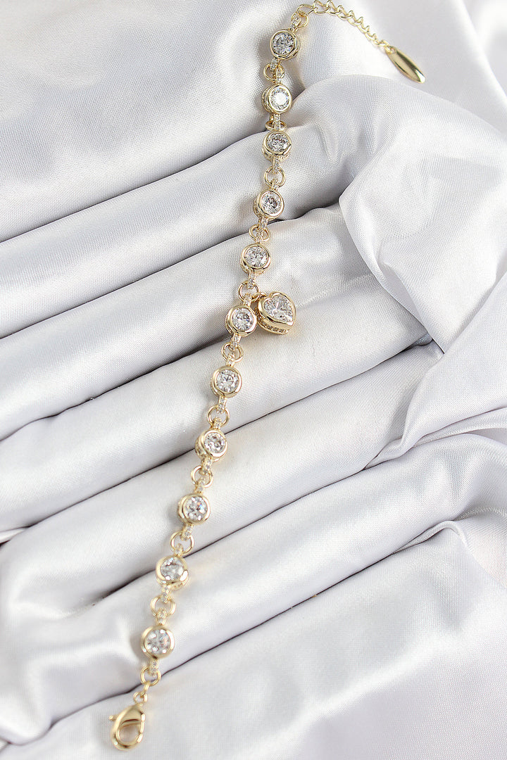 EBJ Xuping Brass Zircon Stone Dangling Heart Model Gold Color Women's Bracelet - Alès