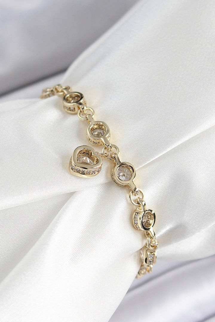 EBJ Xuping Brass Zircon Stone Dangling Heart Model Gold Color Women's Bracelet - Alès