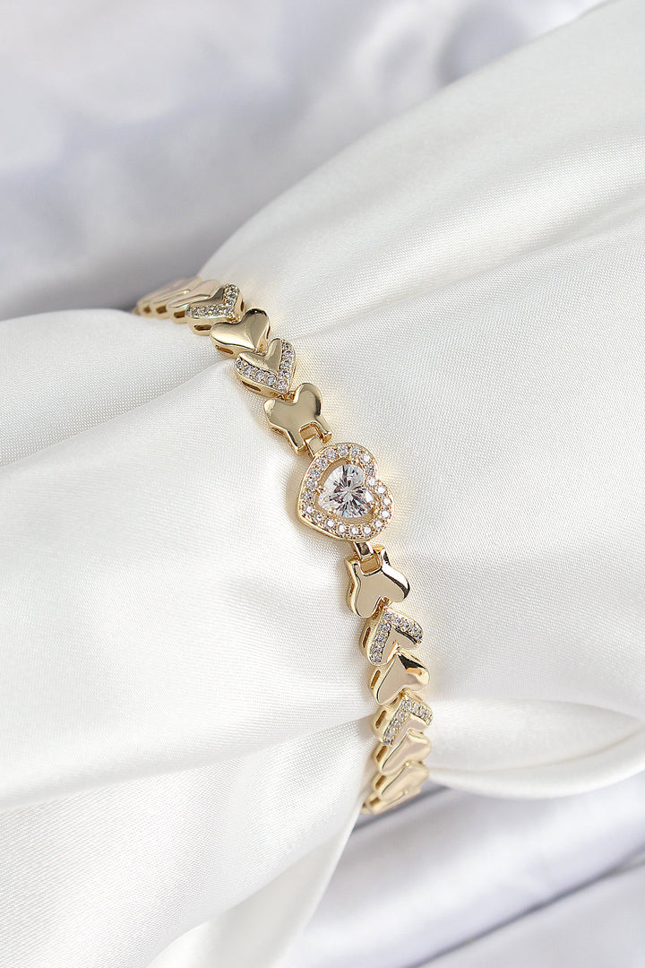 EBJ Xuping Brass Baguette Heart Model Gold Color Women's Bracelet - Fort Worth