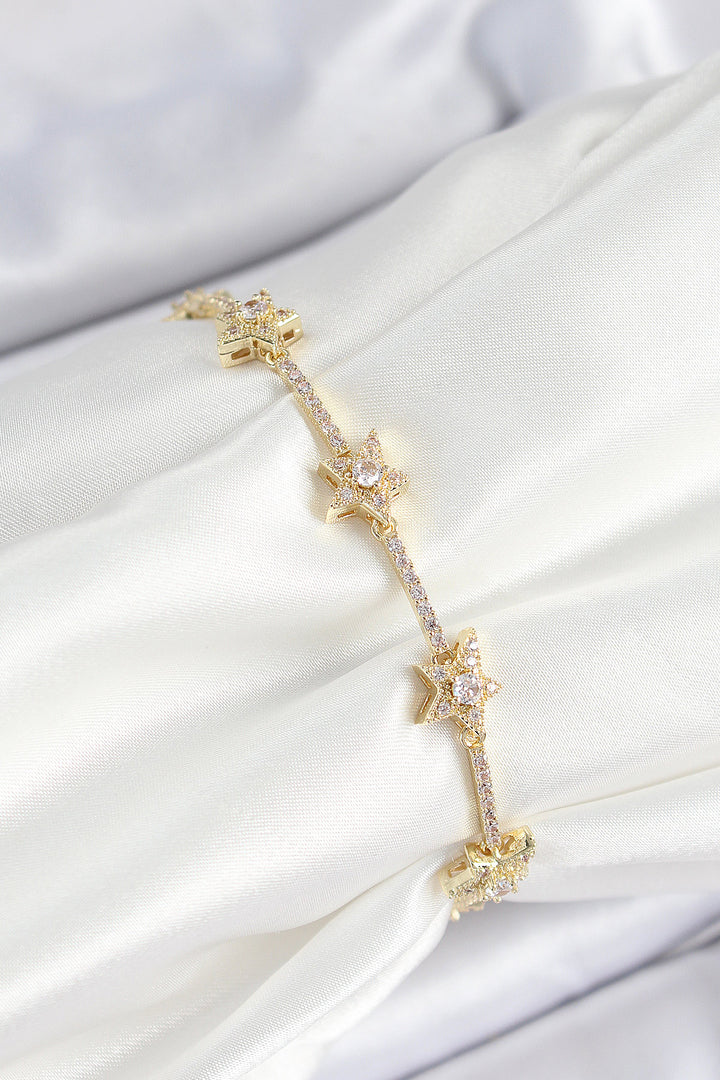 EBJ Rice Zircon Stone Lined Star Model Gold Color Women's Bracelet - Brooklyn