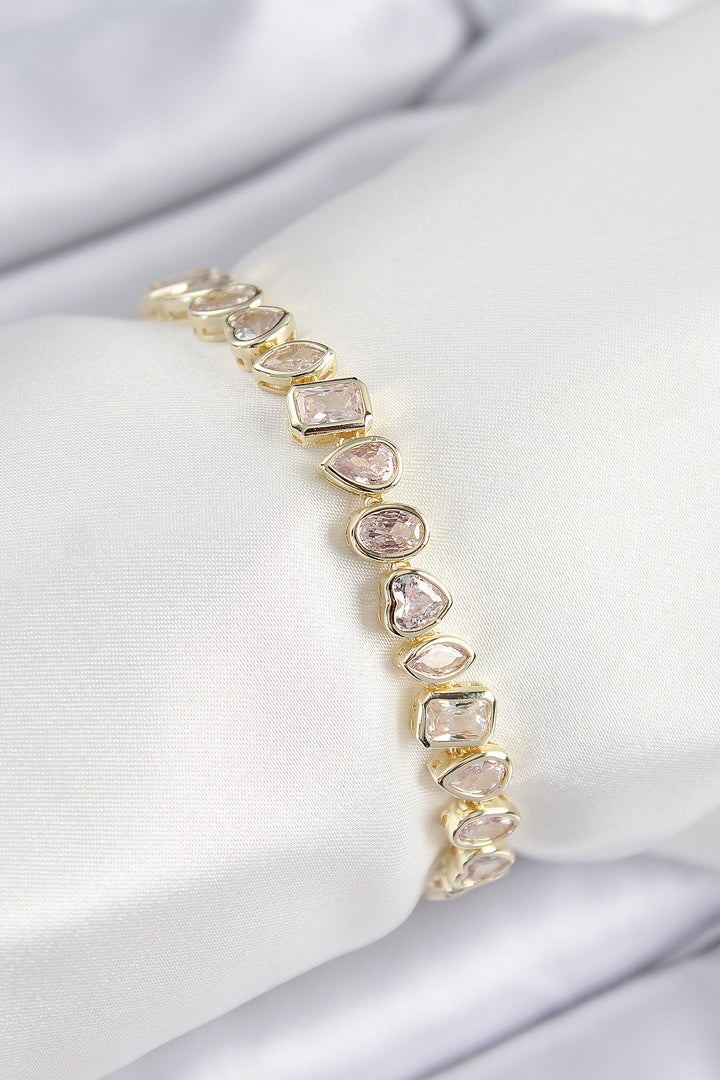 EBJ Rice Zircon Stone Sequined Drop Heart and Rectangle Model Gold Color Women's Bracelet - Tipton