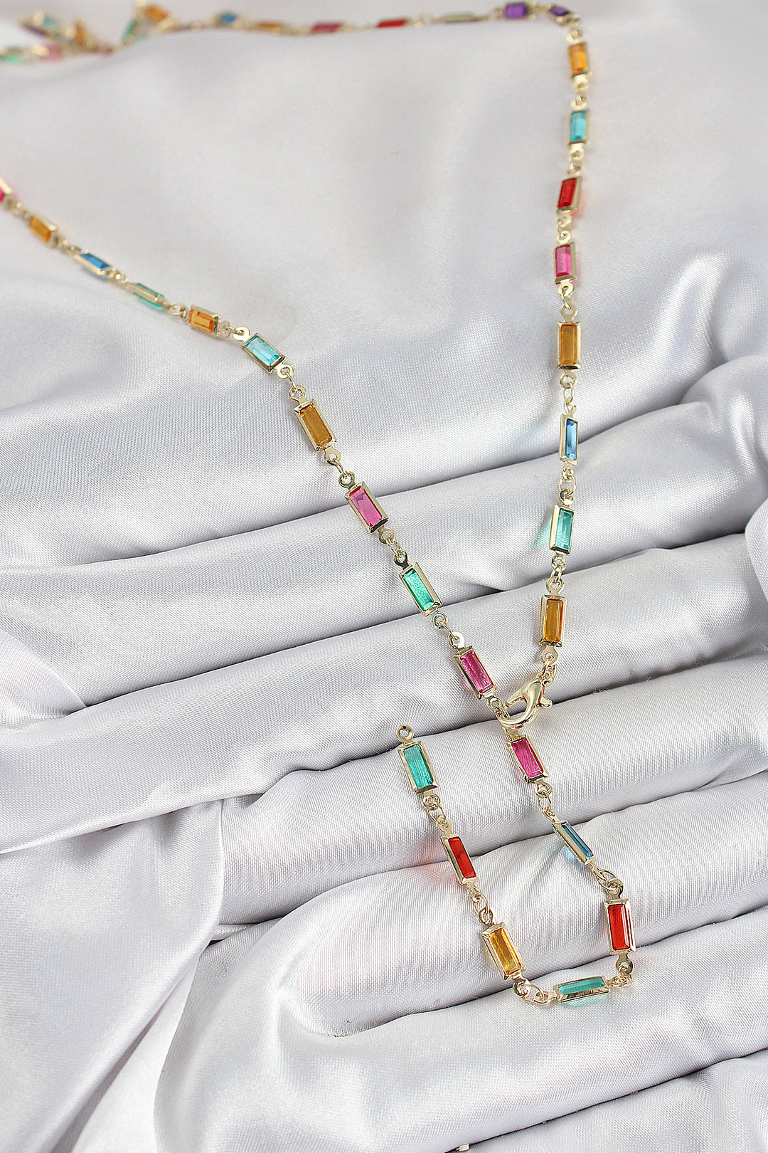 EBJ Gold Color Women's Y Necklace with Rectangular Model Zircon Stone in Rice Color - Ninove